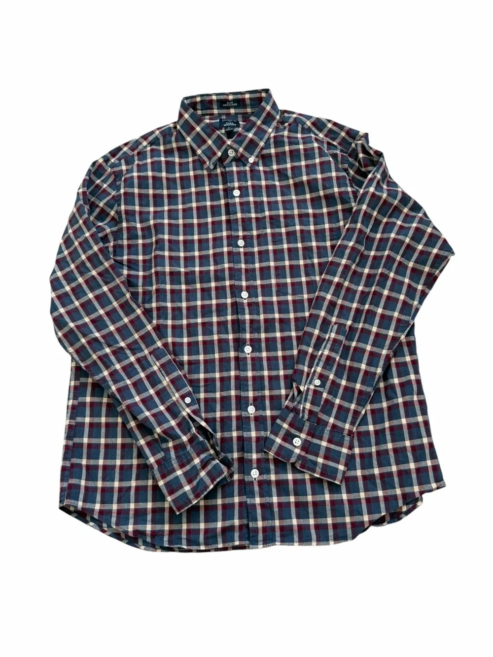 J.Crew Flex Washed Slim Untucked Plaid Long Sleeve Button Down Shirt Large